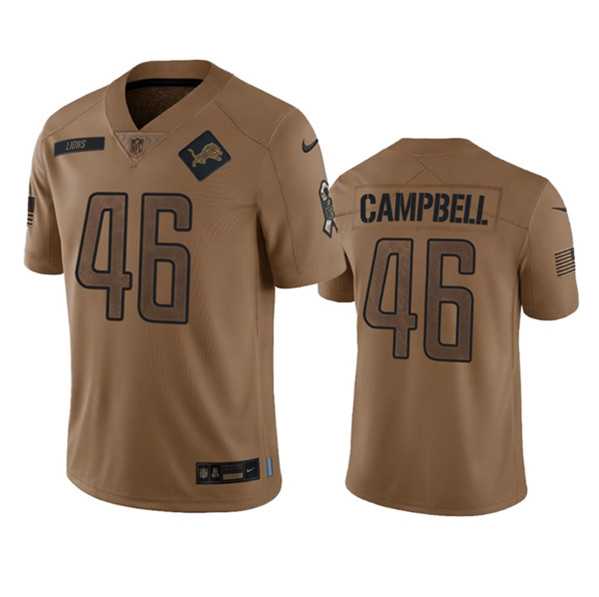 Mens Detroit Lions #46 Jack Campbell 2023 Brown Salute To Service Limited Football Stitched Jersey Dyin